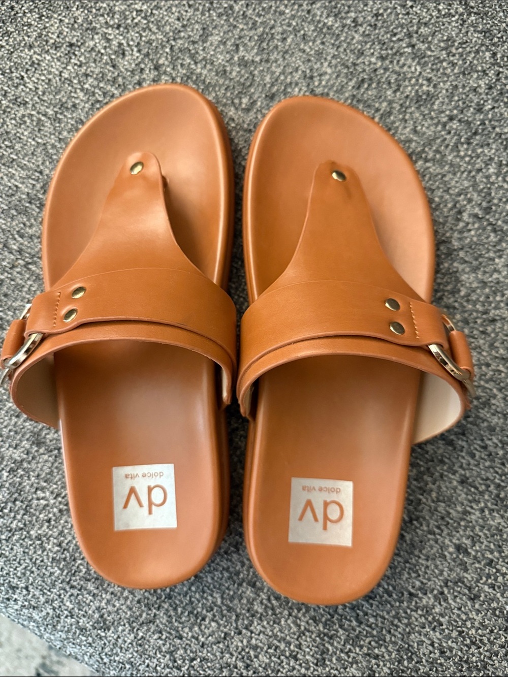 Dolce Vita Tan Leather Slide Sandals
